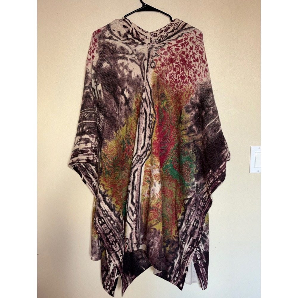 Soft Surroundings Oversized Knit Poncho Wrap Abstract Paisley Print Shawl - Picture 2 of 15